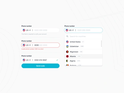 Phone Number Fields countries design system drop menu dropdown dropdown menu field figma form input menu number phone phone number phone number field select select field text field ui uikit