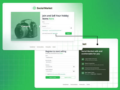 Register Social Market design ecommerce figma hero section landing page landingpage register ui user interface