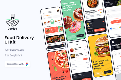 Comida Food Delivery App UI Kit android app branding design food ui ui kit website