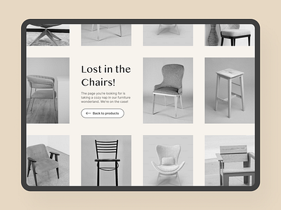 404 Error Page: Lost in the Chairs! 008 404 black and white clean daily ui dailyui dailyuichallenge design error error 404 furniture modern typography ui ux uxui design web website
