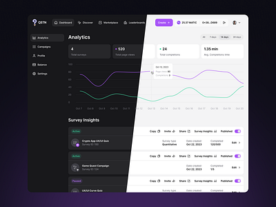 QSTN: Business Analytics Dashboard app crypto design surveys ui ux web app web design web3