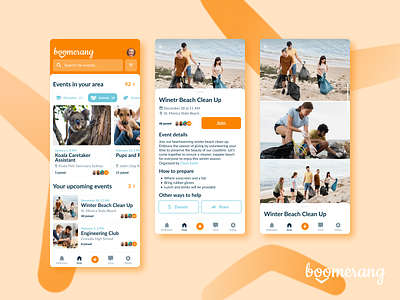 Boomerang - an app for volunteers branding logo ui
