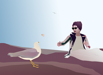 Seaside Lunch 70s fashion illustration seagull vector