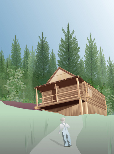 My Father's Childhood cabin faux 3d illustration vector woods