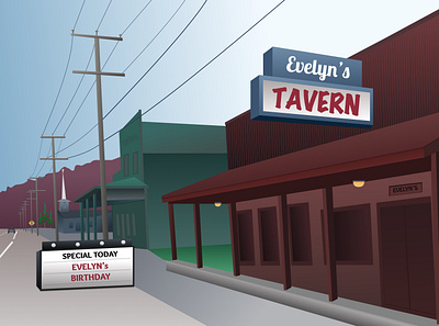 Evelyn's Tavern illustration small town tavern vector