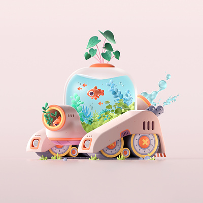 Fish Tank 🐟💥 2d 3d art blender branding colors design graphic graphic design illustration photoshop shape