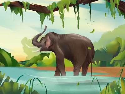 Elephant 2d animation digital flat folioart gradient illustration jia yi liu nature texture wildlife
