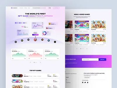 Landing Page Design for NFT Games Analytics - Dark & Light Theme minimal nft nftgame ui ux web webpage website