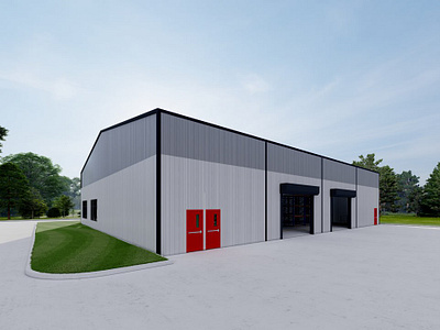 Warehouse Exterior Rendering 3d commercial building depot truck loading warehouse