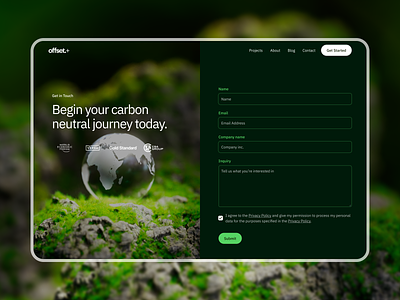 Contact Us Page Carbon Offset Company 3d 3d art 3d render clean contact contact us daily render design desktop form graphic design green minimal sustainable ui ux visual design website website design