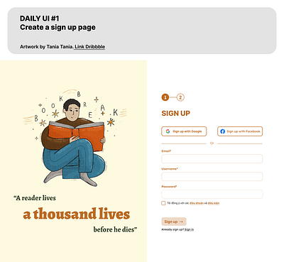 A Sign up Page for a Online Book reading web #DailyUI #Day1 dailyui day1 newbie