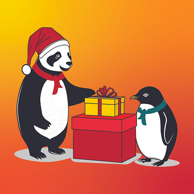 Panda Santa Claus Giving Gift to Penguin Vector Clipart branding christmas creative custom design designing flyer graphic graphic design illsutration logo manual motion graphics panda poster redraw sticker tracing vector winter