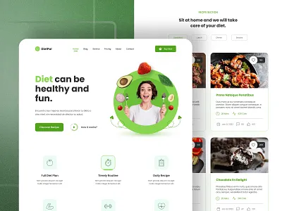 Food & Diet Landing Page health website recipe website training workout website