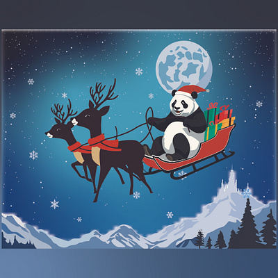 Cute Panda Santa Claus Riding Flying Reindeer Vector Clipart art artist artwork banner branding clipart creative design flyer graphic graphic design illustration logo poster redraw social sticker traicng ui vector
