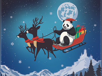 Cute Panda Santa Claus Riding Flying Reindeer Vector Clipart art artist artwork banner branding clipart creative design flyer graphic graphic design illustration logo poster redraw social sticker traicng ui vector