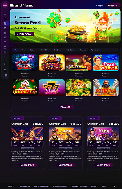 Gambling Website Design gambling landing page ui