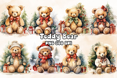 Cozy Teddy Bear Watercolor bitmap christmas craft design freebies graphic png printable printing teddy bear transparent watercolor