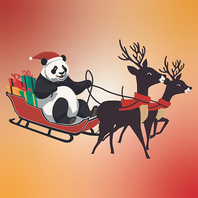 Cute Panda Santa Claus Flying Reindeer for christmas art artwork branding clipart creative design graphic graphic design illustration logo manual motion graphics panda redraw reindeer rework vector