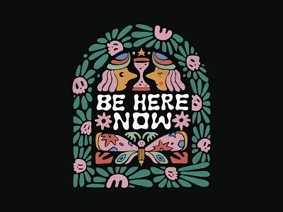 Here Now design illustration lettering merch design skitchism t shirt typography vintage