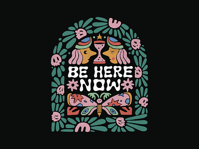 Here Now design illustration lettering merch design skitchism t shirt typography vintage