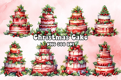 Christmas Cake Watercolor bitmap cake christmas craft design freebies graphic png printable printing transparent watercolor