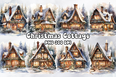 Christmas Cottage Watercolor bitmap christmas cottage craft design freebies graphic png printable printing transparent watercolor