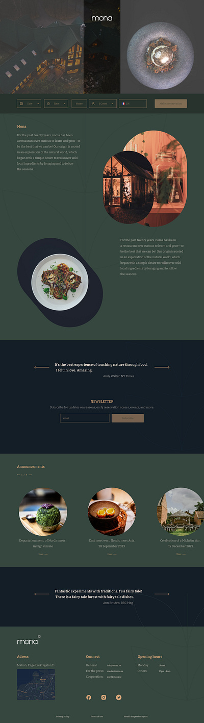 MONA restaurant landing page landing web