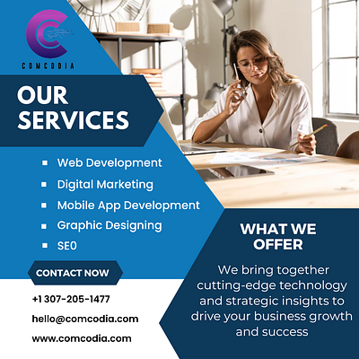 Comcodia where you find everything. 3d animation branding development graphic design logo motion graphics ui web development website wordpress