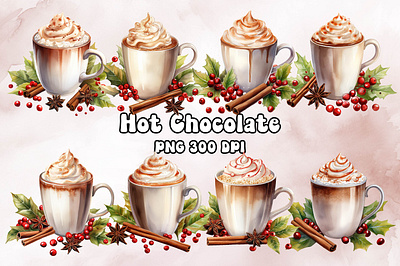 Hot Chocolate Watercolor bitmap christmas craft design freebies graphic hot chocolate png printable printing transparent watercolor