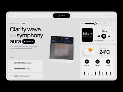 Web page concept for a smart alarm clock 3d alarm animation blender clock concept design elements graphics grey interface motion graphics music sound typography ui ux weather web design widgets