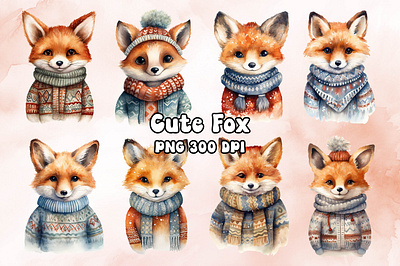 Cute Fox Watercolor bitmap christmas craft design fox freebies graphic png printable printing transparent watercolor