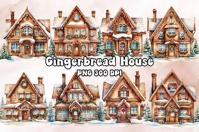 Gingerbread House Watercolor bitmap christmas craft design freebies gingerbread house graphic png printable printing transparent watercolor