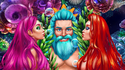 Colorful illustration for the online slot game "Mermaid’s Love" background background image background picture gambling game art game design game illustration graphic design illustration mermaid mermaid slot mermaid theme ocean slot ocean themed slot illustration slot machine