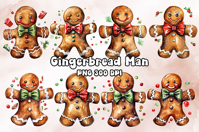 Whimsical Gingerbread Man Watercolor bitmap christmas craft design freebies gingerbread man graphic png printable printing transparent watercolor