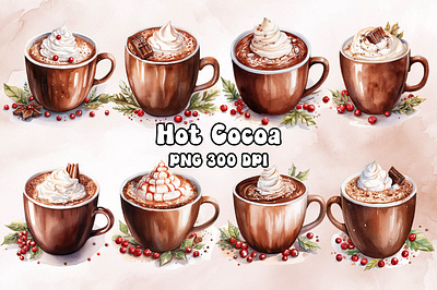 Hot Cocoa Watercolor bitmap christmas craft design freebies graphic hot cocoa png printable printing transparent watercolor