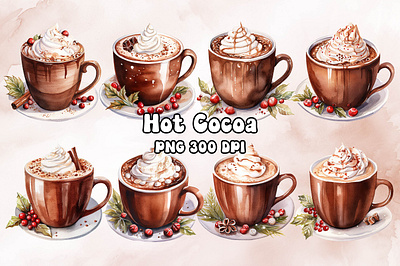 Hot Cocoa Watercolor bitmap christmas craft design freebies graphic hot cocoa png printable printing transparent watercolor