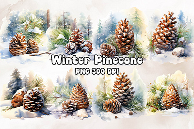 Winter Pinecone Watercolor bitmap christmas craft design freebies graphic pinecone png printable printing transparent watercolor winter