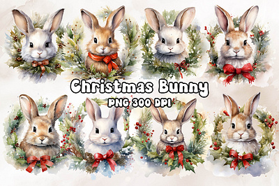 Christmas Bunny Watercolor bitmap bunny christmas craft design freebies graphic png printable transparent watercolor