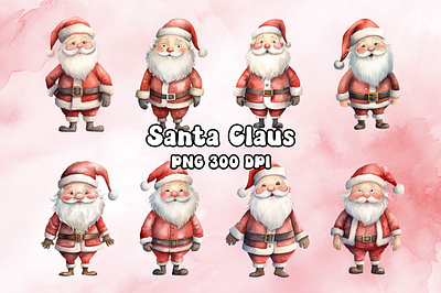 Jolly Santa Claus Watercolor bitmap christmas claus craft design freebies graphic png printable printing santa transparent watercolor