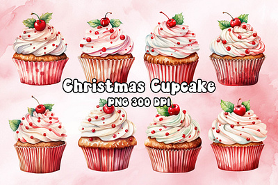 Christmas Cupcake Watercolor bitmap christmas craft cupcake design freebies graphic png printable printing transparent watercolor