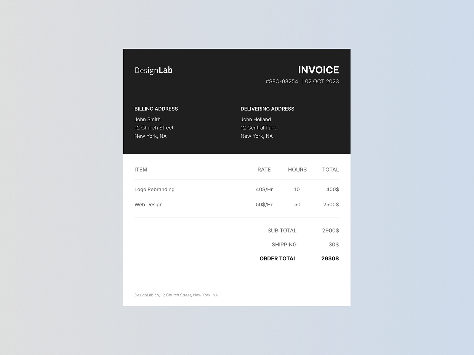 DailyUI 046 - Invoice by Sourabh Panchal on Dribbble