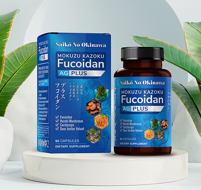 Fucoidan Supplement Box & Label branding design emballage graphic design label packaging vector