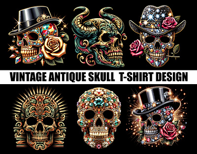 VINTAGE ANTIQUE SKULL T-SHIRT DESIGN BUNDLE bulk t shirt colorful custom t shirt graphic design mdsadikahmedsk skull t shirt t shirt trendy t shirt typography vintage