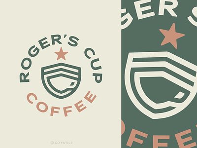 Roger's Cup Coffee Logo army beverage branding cafe coffee cup icon illustration logo logo design military mug packaging patch star