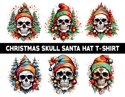 CHRISTMAS SKULL SANTA HAT T-SHIRT christmas skull