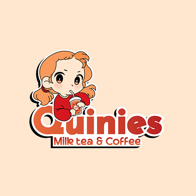 Quinies: Milk tea & Coffee shop abstract logo app branding cartoon coffee coffee shop design graphic design illustration logo milk tea typography ui ux vector