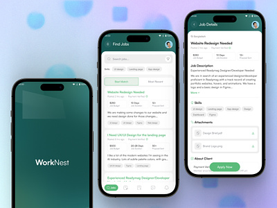 Worknest - Freelance service platform android app app clean design fiverr freelance freelancer gig ios app job finder minimal mobile app mobile app design modern project service app trendy ui upwork user interface