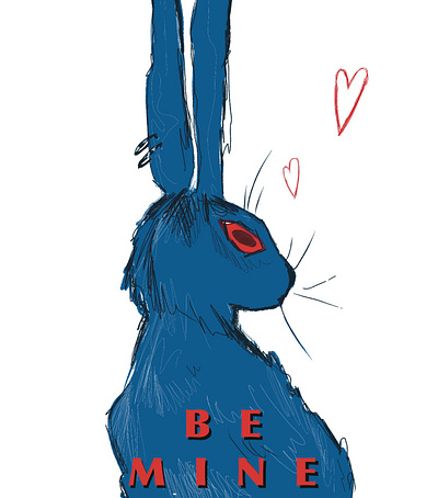 Valentine's Day Card 03 blue bunny illustration love rabbit red typography valentinesday