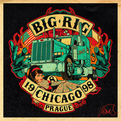 BIG RIG BLAZE digital art illustration inking nft