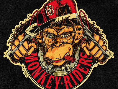 MONKEY RIDERS design digital art illustration inking kustom kulture logo monkey nft
